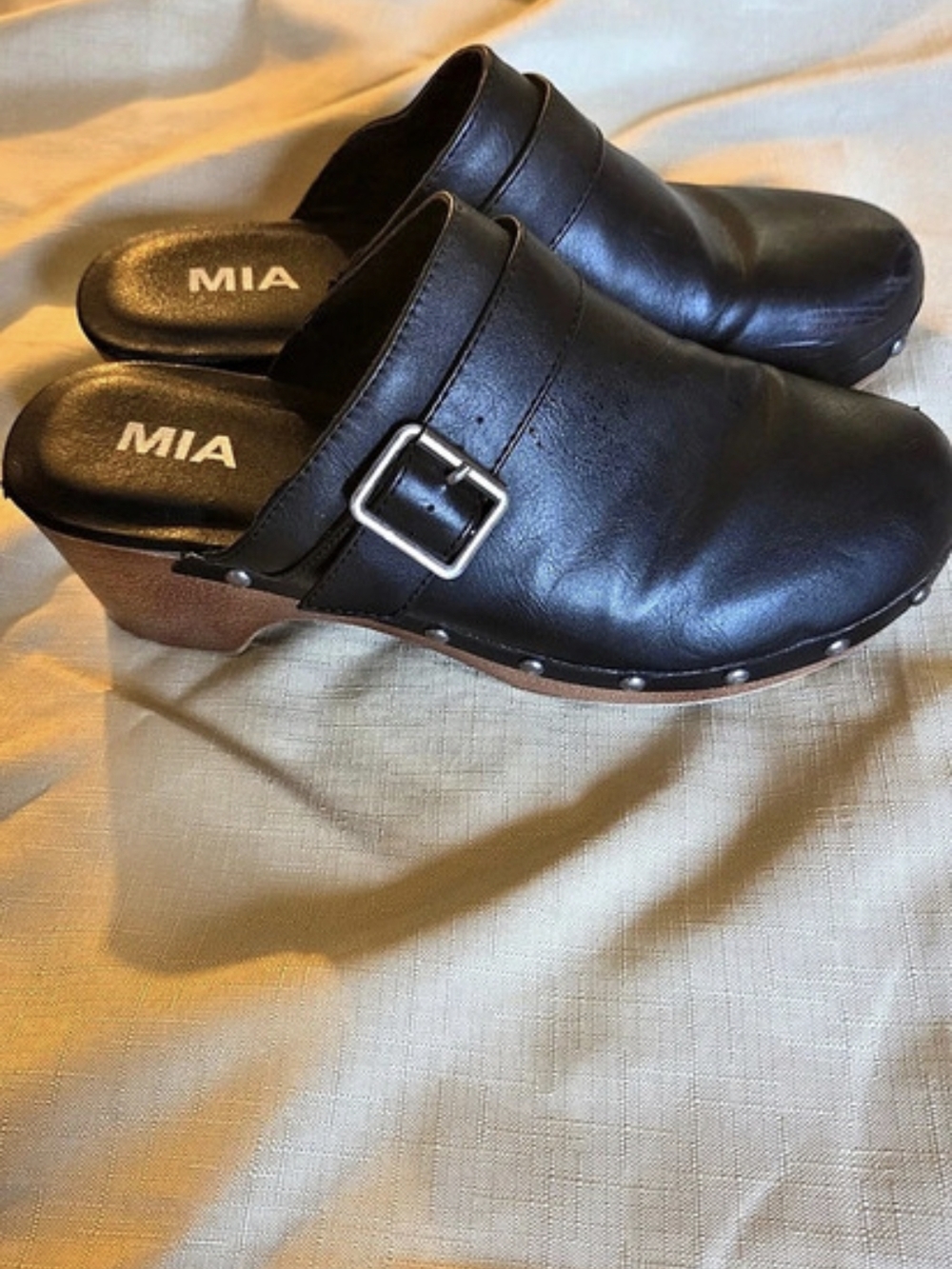 MIA Black Buckle Mules